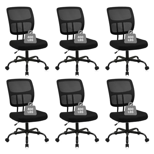 CLATINA Armless Home Office Chair, Small Ergonomic Mesh Back Desk Chair with Lumbar Support and Wheels, Adjustable Height 360° Swivel Rolling Computer Chair for Conference Waiting, Black, 6Pack - color: Black-sprain, size: 6 Pack