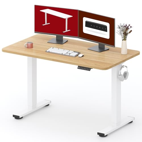 SANODESK 48''x24'' Height Adjustable Electric Standing Desk for Home Office | Sit Stand Desk with Splice Board for Home Office, Ergonomic Computer Workstation, Study & Gaming, White Frame/Maple Top - color: White Frame+ Maple Top, size: 48x24