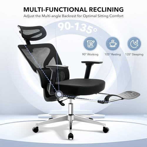 Ergonomic Office Chair Mesh – Adjustable Lumbar 3D Armrests High-Back Desk - color: Black-df