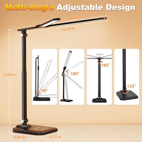 LED Desk Lamp for Office Home, Height Adjustable Architect Desk Light with USB Adapter, Stepless Dimming Desk Lamp Light for Reading, Study, Workbench - color: Black