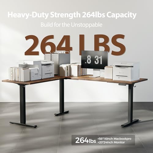Agilestic 73 x 61 Inch L Shaped Electric Standing Desk, Rustic Brown - color: Rustic Brown, size: 73x61 Inch
