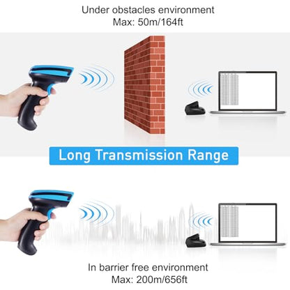 Barcode Scanner Wireless 1D Laser Barcode Reader with Stand | 2 in 1 Wired Connection & 2.4G Wireless Plug&Play Bar Code Reader Scanners - size: 1D-652WL-Wireless