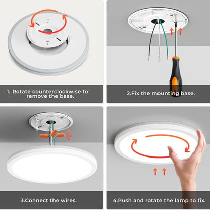 Matane Flush Mount Ceiling Light Fixture with Remote Control, Nightlight 8.7 Inch 18W 3000K-6500K Adjustable, Led Low Profile Ceiling Lights for Bedroom, Living Room,Dining Room, Kitchen, Round White - color: White, size: 8.7 Inch