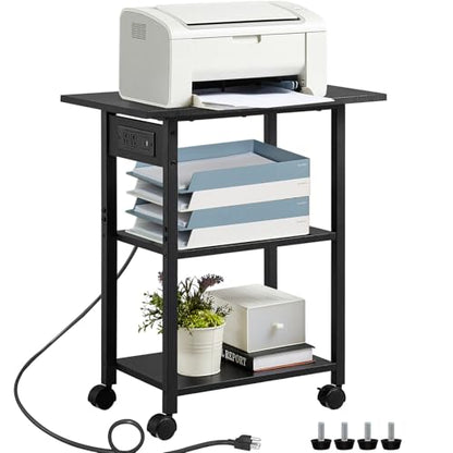 Lerliuo 3-Tier Printer Stand with Charging Station, Rolling Printer Table - color: Black, size: 3-Tier with Charger