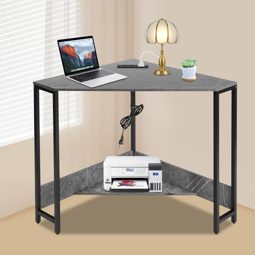 Corner Desk with Outlets and USB Ports, Small Space Saving Computer Desk, Modern Design with Excellent Load Bearing for Home Office
