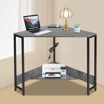 Corner Desk with Outlets and USB Ports, Small Space Saving Computer Desk, Modern Design with Excellent Load Bearing for Home Office