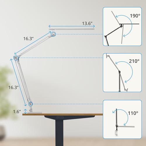 UPLIFTDESK E7 LED Desk Lamp – Adjustable 3 Color Modes, Dimmable Home Office Desk Light for Standing Desk, Dual Monitors, Aluminum Task Lamp (Silver Lamp, Silver Base) - color: Silver Lamp Silver Base