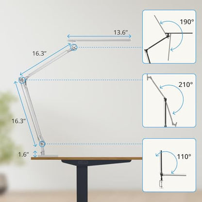 UPLIFTDESK E7 LED Desk Lamp – Adjustable 3 Color Modes, Dimmable Home Office Desk Light for Standing Desk, Dual Monitors, Aluminum Task Lamp (Silver Lamp, Silver Base) - color: Silver Lamp Silver Base