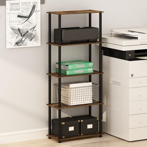 Furinno Turn-N-Tube Toolless Assembly 5-Tier Storage Shelves, Rustic Brown Book Shelf, Open Storage Bookshelf, for Organization and Storage, Living Room, Home Office, Bedroom, Amber Oak - color: Amber Oak/Black