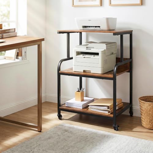 GIANTEX 21.5"x16"x32" Rolling Printer Stand with Adjustable Storage Shelf - color: Rustic Brown, size: 21.5"x16"x32"