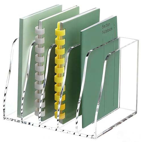 YUXUN Clear Acrylic File Folder Holder - 5 Vertical Compartments - size: Compact 5-Section