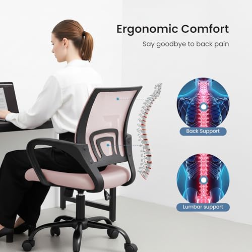 OLIXIS Ergonomic Office Chair 2 Pack, Home Desk Mesh Chairs, Lumbar Support | Height Adjustable, Fixed Armrest, Rocking Mode, 360 Swivel, 2 Pack Home, Pink - color: Pink, size: 2
