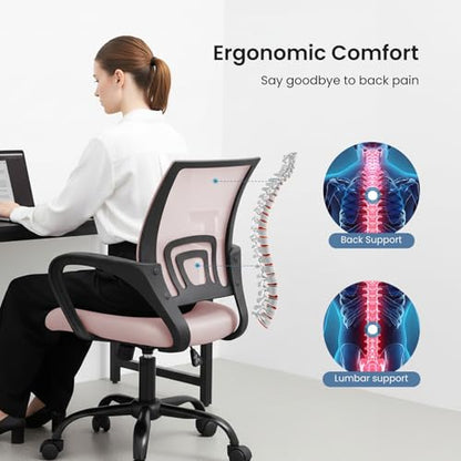 OLIXIS Ergonomic Office Chair 2 Pack, Home Desk Mesh Chairs, Lumbar Support | Height Adjustable, Fixed Armrest, Rocking Mode, 360 Swivel, 2 Pack Home, Pink - color: Pink, size: 2