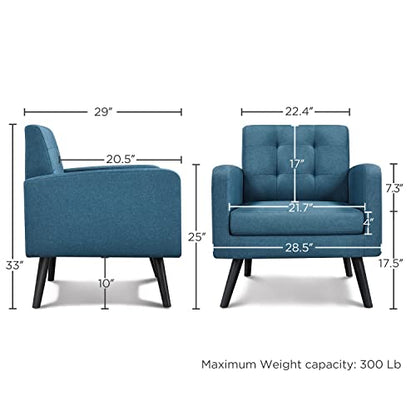 Yaheetech Mid Century Accent Chair Living Room Chair Navy Blue | Linen-Like Upholstered Sillones Para Sala, Modern Reading Nook Chair, Button Tufted Back, Rubberwood Legs, Bedroom Office - color: Navy Blue, size: set of 1