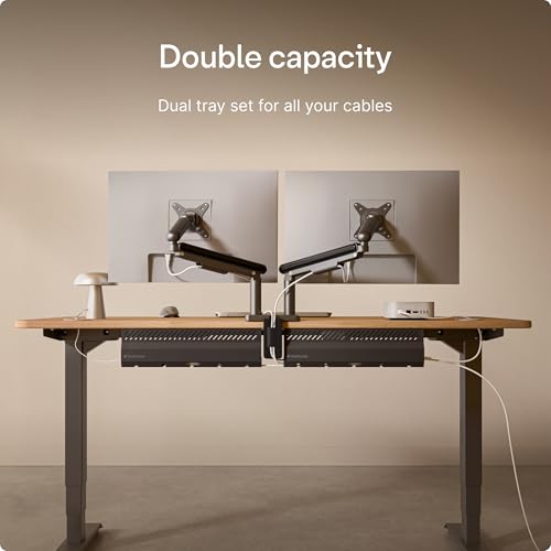 Desktronic Cable Duct Desk Black Set of 2 - Stainless Steel Cable Management Desk Cable Duct with 5 Cable Cut-Outs - Easy to Install Cable Organiser - Cable Holder - color: Black