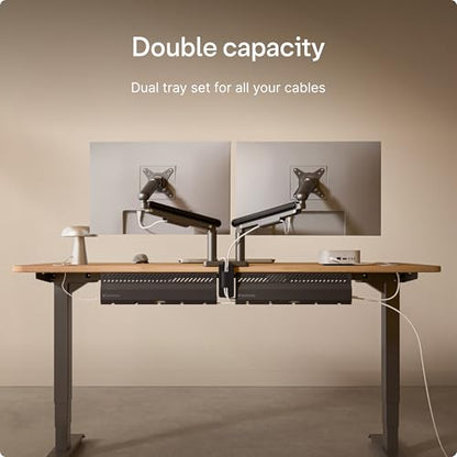 Desktronic Cable Duct Desk Black Set of 2 - Stainless Steel Cable Management Desk Cable Duct with 5 Cable Cut-Outs - Easy to Install Cable Organiser - Cable Holder - color: Black