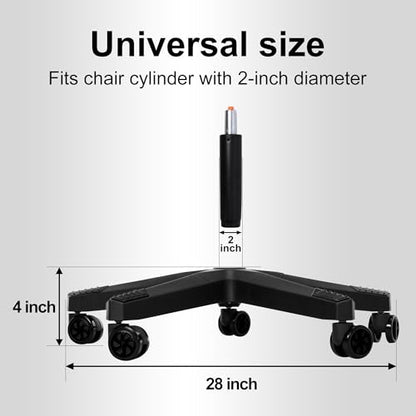 28" Heavy Duty Nylon Gaming Office Chair Base Replacement Part with Wheels | Computer Chair Base Legs with 5 Casters - color: Black