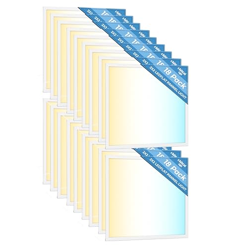 18 Pack 2x2 LED Flat Panel Light for Drop Ceiling, 5200lm Selectable 20W/25W/30W/35W/40W, Color Temperature 3000K/3500K/4000K/5000K/6500K, 0-10V Dimmable, 120-277V, ETL - size: 2x2 FT LED - 18 PACK