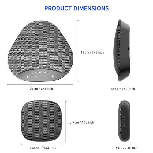 AIRHUG Bluetooth Speakerphone for 8 People, 2 Expansion Microphones | 360° Voice Pickup, Noise Reduction, Conference Speaker with Microphone