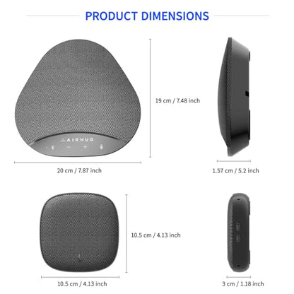 AIRHUG Bluetooth Speakerphone for 8 People, 2 Expansion Microphones | 360° Voice Pickup, Noise Reduction, Conference Speaker with Microphone