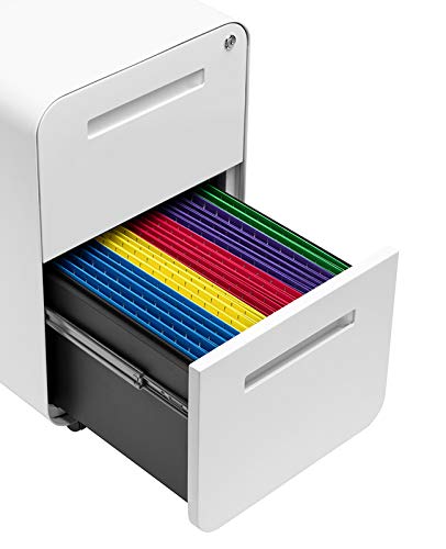 Laura Davidson Furniture Stockpile 2 Drawer Mobile File Cabinet with Lock - Under Desk Metal Filing Cabinet, Legal/Letter File Folders, Wheels and Stationary Feet, Pre-Assembled, White - color: White