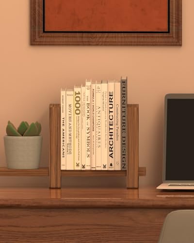 100% Solid Wood Adjustable Desktop Bookshelf, Retro Tabletop Bookshelf, Desk Shelf Holder for Living Room, Home, Office, Perfect for Magazine, Books, Cookbooks, No Tools Required to Assemble (Brown) - color: Brown