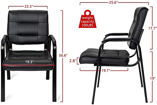 JupiterForce Waiting Room Chairs, Leather Office Reception Guest Chair No Wheels with Padded Arms Rest for Home Conference Lobby Area Meeting Church Clinic, Set of 2, Black