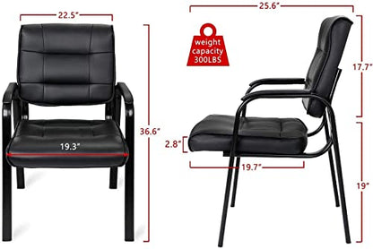 JupiterForce Waiting Room Chairs, Leather Office Reception Guest Chair No Wheels with Padded Arms Rest for Home Conference Lobby Area Meeting Church Clinic, Set of 2, Black