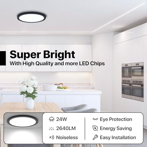 12 Inch Black LED Flush Mount Ceiling Light Fixture (2 Pcs) - color: Black, size: 12inch-2Pack
