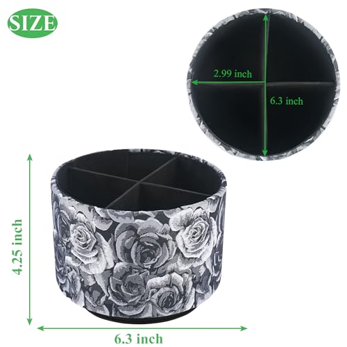Round Leather Art Supply Organizer,Remote Control Holder,360 Degree Rotating,Multi-Functional Pencil Holder,4 Compartments Desktop Stationary Organizer(1-3D Black Grey) - color: 1-3D Black Grey