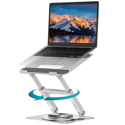 Lifelong 360 Rotating Adjustable Laptop Stand, 16" Tall Riser - Silver | Ergonomic Computer Stand with Swivel Base for 10-17" MacBook Pro & All Laptops- Portable Standing Desk Converter - color: Rotating Silver, size: 1. Up to 17" Laptop