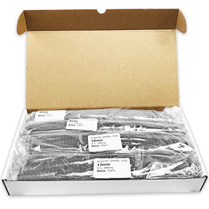 Binditek Plastic Spiral Binding Coils, Multi Size 4:1 Pitch, Black 100 Pack - size: 6mm+8mm+10mm+12mm, style: 100P , Black