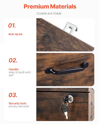 VEVOR 3 Drawer File Cabinet with Lock, Vertical Filing Storage Cabinets for Home Office, Heavy-Duty Locking Cabinet with 2-Level Adjustable Hanging Rod for A4/Letter/Legal Size File, Easy Assembly - style: 3 Drawers