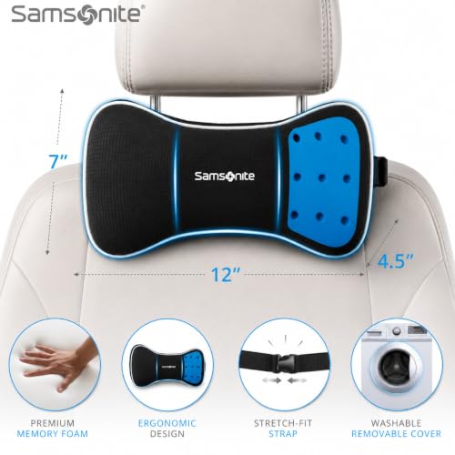 SAMSONITE, Infused-Gel Car Neck Pillow with Airflow Memory Foam, Headrest Support Cushion for Driving, Universal - Fits Any Vehicle, Including SUVs and Trucks, Washable Cover, Black… - color: Black Mesh With Cooling