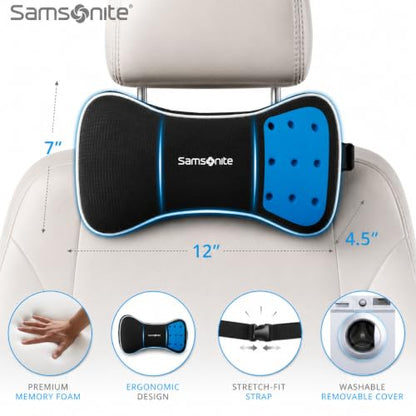 SAMSONITE, Infused-Gel Car Neck Pillow with Airflow Memory Foam, Headrest Support Cushion for Driving, Universal - Fits Any Vehicle, Including SUVs and Trucks, Washable Cover, Black… - color: Black Mesh With Cooling