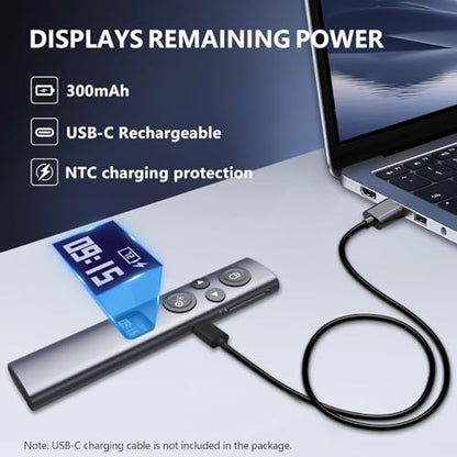N95s Presentation Clicker for PowerPoint with Digital Laser Pointer | Wireless Presenter with Countdown Timer, USB-C Rechargeable PowerPoint Slide Advancer Remote for Projector and TV Screens - color: Green - BLE&USB-C