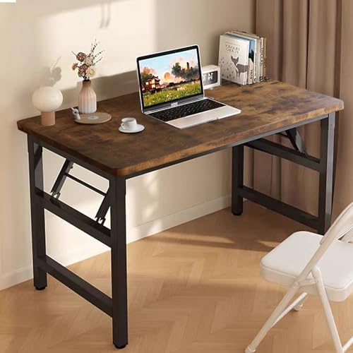 Folding Desk,31.5 Inch No Assembly Folding Computer Desk, Space-Saving Small Desk for Home Office Bedroom Dorm Study, Compact Portable Foldable Laptop Desk - color: Frame：black/Board：rustic Brown, size: 31.5"x19.7"