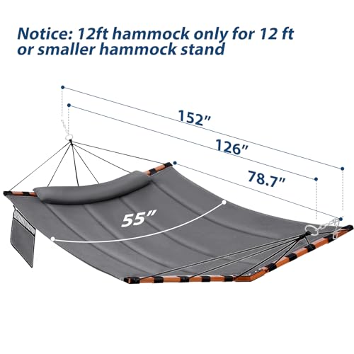 TegerDeger 12FT 2 Person Hammock with V Shaped Spreader Bar -Gray - color: Grey