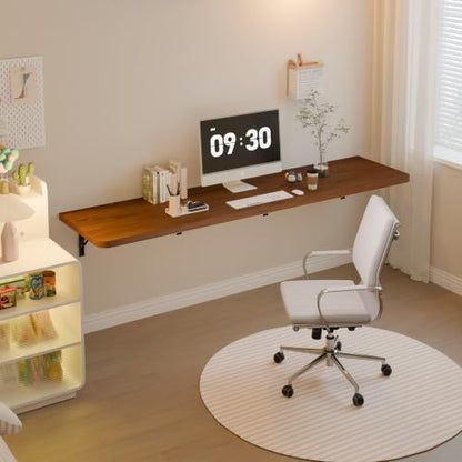 Dogsky Floating Wall Desk 72" x 16" - 600 lbs Heavy Duty Solid Pine - color: Walnut, size: 72" x 16"