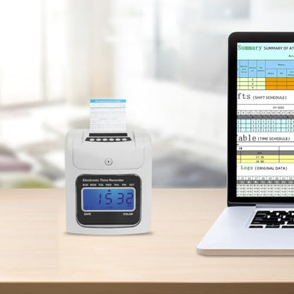 Calculating Time Clock，Staff Check in Out Machine with LCD Display,Automatic Time Calibration,Small Business Punch Pak, Up to 50 Employees, Includes 50 Time Cards and 1 Security Key