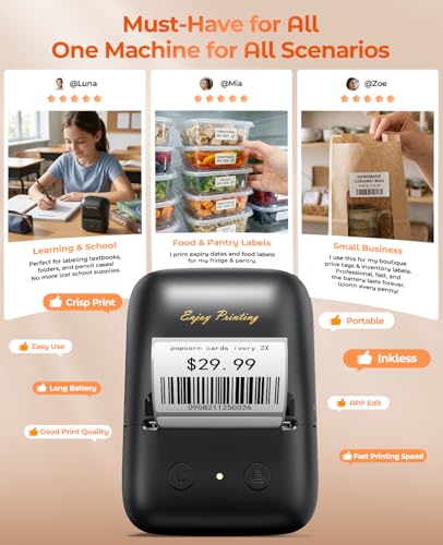 TATTMUSE Label Maker, A421 Sticker Printer | Bluetooth Thermal Label Maker Machine, 2 Inch for Home, Business, Office, Address, Compatible with Phone & PC - color: Black