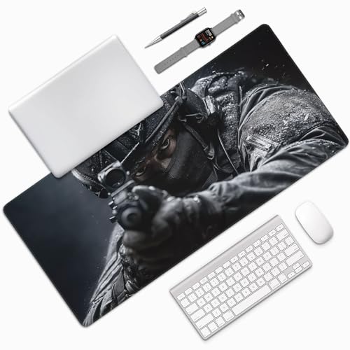 Large Gaming Mouse Pad with Non-Slip Rubber Base, Tactical Soldier Design, Smooth Surface for Work, Office and Home, 35.4" x 15.7 - color: Tactical Soldier