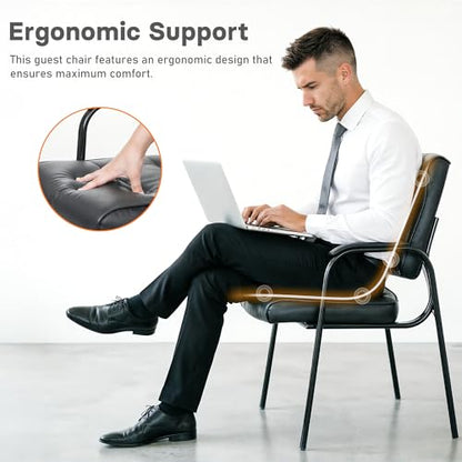 JupiterForce Waiting Room Chairs, Leather Office Reception Guest Chair No Wheels with Padded Arms Rest for Home Conference Lobby Area Meeting Church Clinic, Set of 2, Black