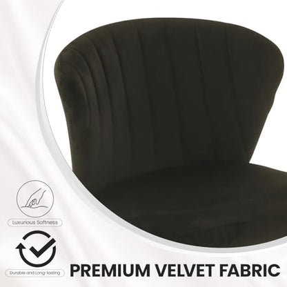 Velvet Dining Chairs Set of 2, Modern Upholstered Vanity Chairs with Golden Metal Legs for Dining Room Kitchen Vanity Patio (Black) - color: Black
