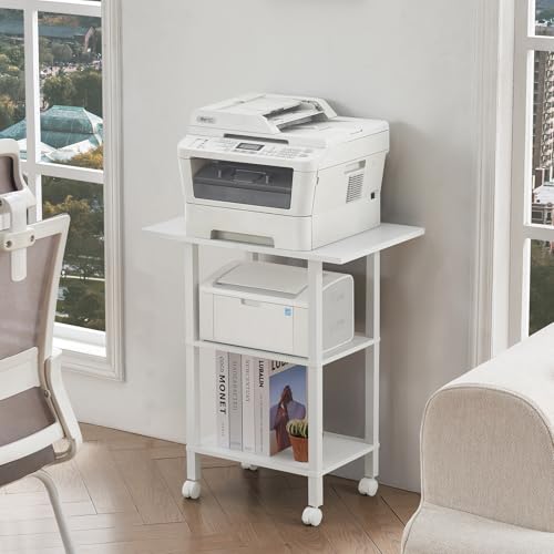 YUFAM 3 Tier Home Printer Stand with Storage, White - color: White, size: 15.75"D×23.65"W×25.7"H