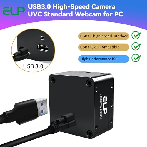 ELP High Speed USB Camera, 1080P/230fps, 4K/60fps, 12MP/30fps, Mini UVC USB3.0/2.0 Lightburn Cameras for Windows, Linux, Mac, Pi, Wide Angle 88°(H) IMX577 Webcam for PC Jetson Nano