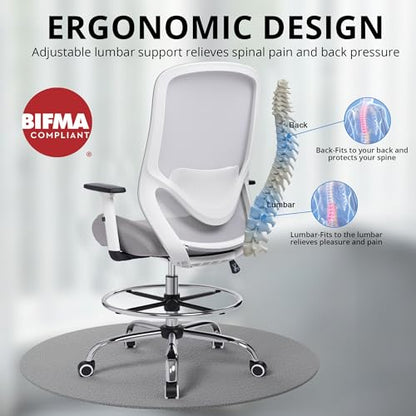 Drafting Office Chair Big and Tall 450lbs Heavy Duty for Standing Desk - color: Grey