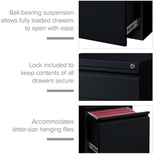 Pemberly Row 3 Drawers 27.75" Vertical Black Metal Filing Cabinet Lockable Pre-Assembled Stationary Letter Size for Home, Office - color: Black