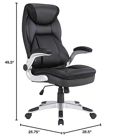 Office Star ECH Series Executive Bonded Leather Office Chair with Lumbar Support and Padded Height Adjustable Arms, Black with Silver Coated Nylon Base - color: Black With Silver Coated Nylon Base