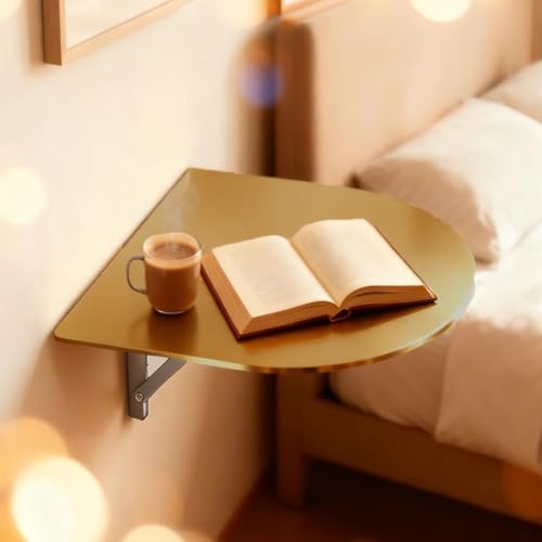 Bedside Folding Wall Table, Semi-Circle Small Coffee Table 12" Stainless Steel Sofa Side Shelf Floating Desk for Bistro Bedroom Balcony(Gold,30cm(12")) - color: Gold, size: 30cm(12")